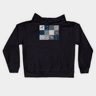 Woodland Patchwork - Navy and grey moose Kids Hoodie